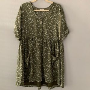 Dotted Green Smock Dress